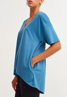 Bayan Mavi Organik Pamuk Cepli Oversize Tişört  ( TENCEL™ )