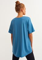Bayan Mavi Organik Pamuk Cepli Oversize Tişört  ( TENCEL™ )