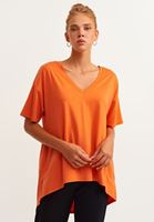 Bayan Turuncu Organik Pamuk Cepli Oversize Tişört  ( TENCEL™ )