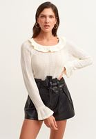 Bayan Krem Fırfırlı Bluz