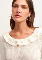 Bayan Krem Fırfırlı Bluz