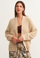 Bayan Bej Saç Örgülü Şönil Hırka