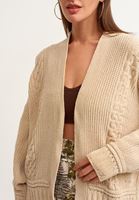 Bayan Bej Saç Örgülü Şönil Hırka