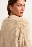 Bayan Bej Saç Örgülü Şönil Hırka