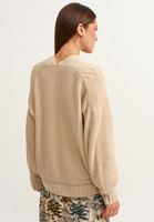 Bayan Bej Saç Örgülü Şönil Hırka