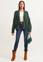 Bayan Yeşil Saç Örgülü Şönil Hırka