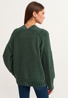 Bayan Yeşil Saç Örgülü Şönil Hırka