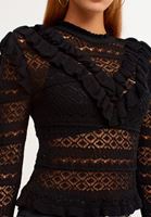 Bayan Siyah Romantik Fırfırlı Ajurlu Triko