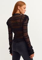 Bayan Siyah Romantik Fırfırlı Ajurlu Triko