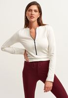Bayan Krem Fermuarlı Crop Top