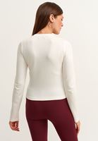 Bayan Krem Fermuarlı Crop Top