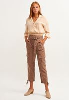 Bayan Bej Kol Katlamalı Crop Gömlek