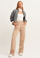 Bayan Bej Kemerli Wide-Leg Pantolon