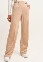 Bayan Bej Kemerli Wide-Leg Pantolon