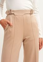 Bayan Bej Kemerli Wide-Leg Pantolon