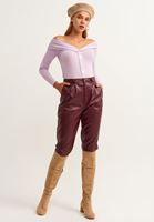 Bayan Mor Off-Shoulder Düğmeli Bluz