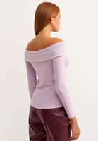 Bayan Mor Off-Shoulder Düğmeli Bluz