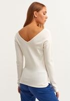 Bayan Krem Deep V-Neck Triko