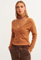 Bayan Kahverengi Deep V-Neck Triko