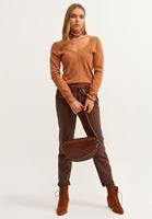 Bayan Kahverengi Deep V-Neck Triko