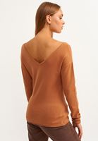 Bayan Kahverengi Deep V-Neck Triko