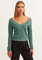 Bayan Yeşil Deep V-Neck Triko