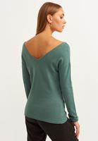 Bayan Yeşil Deep V-Neck Triko