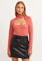 Bayan Pembe Fermuarlı Cut-Out Top