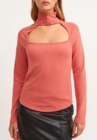 Bayan Pembe Fermuarlı Cut-Out Top