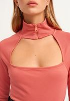 Bayan Pembe Fermuarlı Cut-Out Top