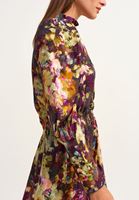 Bayan Çok Renkli High-Neck Romantik Esintili Uzun Elbise