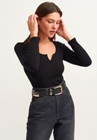 Bayan Siyah Casual Uzun Kollu Top 