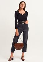 Bayan Siyah Casual Uzun Kollu Top 