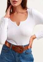 Bayan Beyaz Casual Uzun Kollu Top 