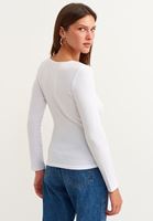 Bayan Beyaz Casual Uzun Kollu Top 