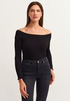 Bayan Siyah Off-Shoulder Uzun Kollu Bluz