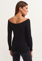 Bayan Siyah Off-Shoulder Uzun Kollu Bluz