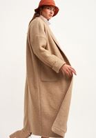 Bayan Bej Wool Blend Uzun Cepli Kaban