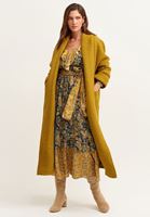 Bayan Yeşil Wool Blend Uzun Cepli Kaban