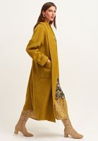 Bayan Yeşil Wool Blend Uzun Cepli Kaban