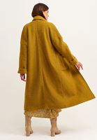 Bayan Yeşil Wool Blend Uzun Cepli Kaban