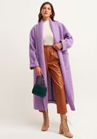 Bayan Mor Wool Blend Uzun Cepli Kaban