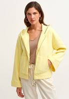 Bayan Sarı Fermuar Detaylı Kapüşonlu Sweatshirt