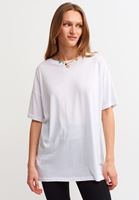 Bayan Beyaz Kısa Kollu Oversize Tişört ( MODAL )