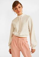 Bayan Krem Yüksek Yaka Sweatshirt