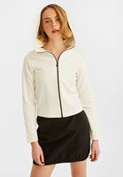 Bayan Krem Fermuar Detaylı Kapüşonlu Sweatshirt