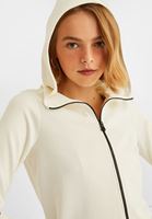 Bayan Krem Fermuar Detaylı Kapüşonlu Sweatshirt