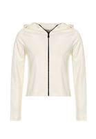 Bayan Krem Fermuar Detaylı Kapüşonlu Sweatshirt