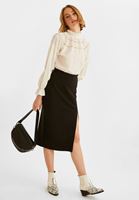 Bayan Siyah Yırtmaç Detaylı Mdi Boy Etek