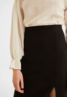 Bayan Siyah Yırtmaç Detaylı Mdi Boy Etek